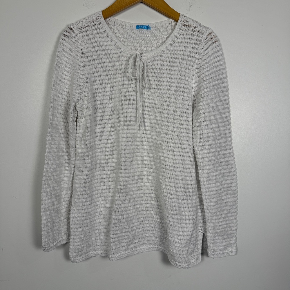 J. McLaughlin Havana Italian Yarn Knit Tie Neck Sweater White Size S